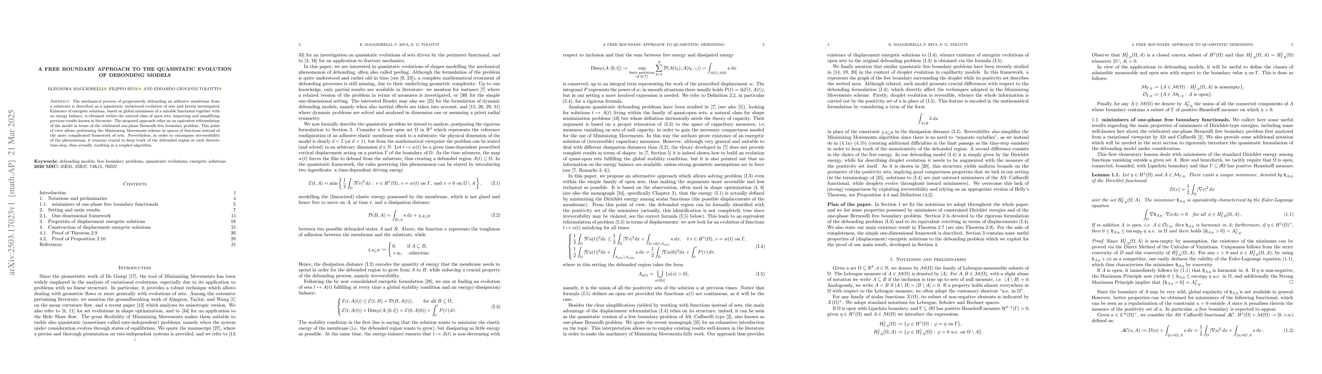 Thumbnail for A free boundary approach to the quasistatic evolution of debonding
  models