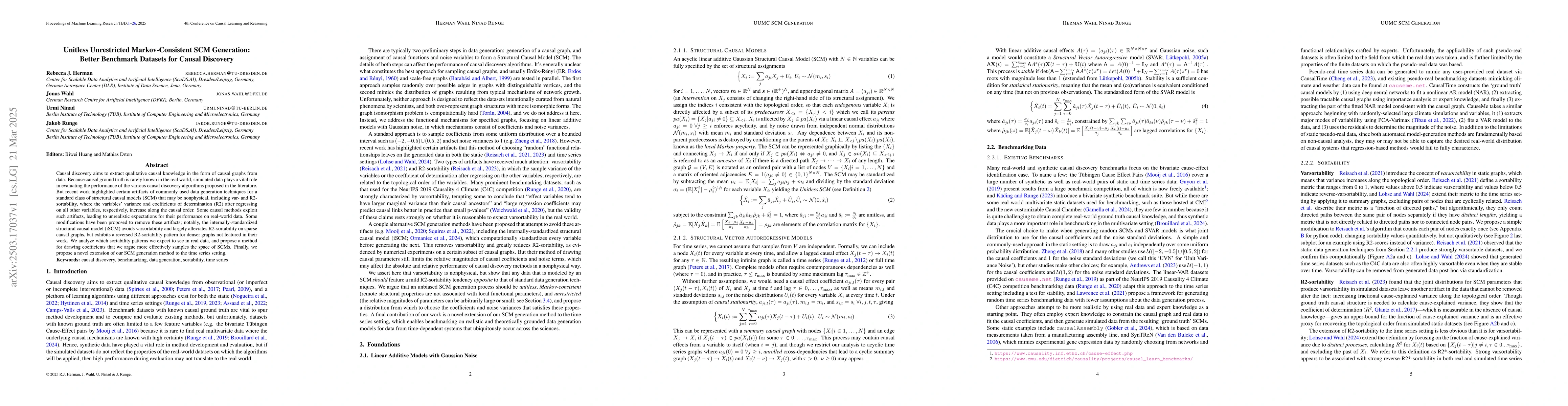 Thumbnail for Unitless Unrestricted Markov-Consistent SCM Generation: Better Benchmark
  Datasets for Causal Discovery