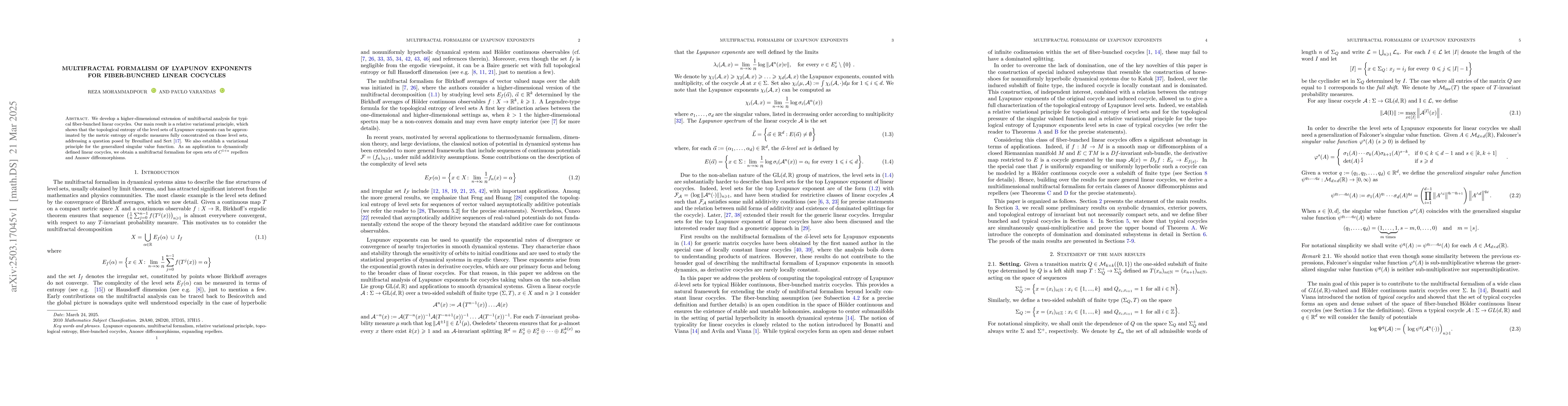 Thumbnail for Multifractal formalism of Lyapunov exponents for fiber-bunched linear
  cocycles