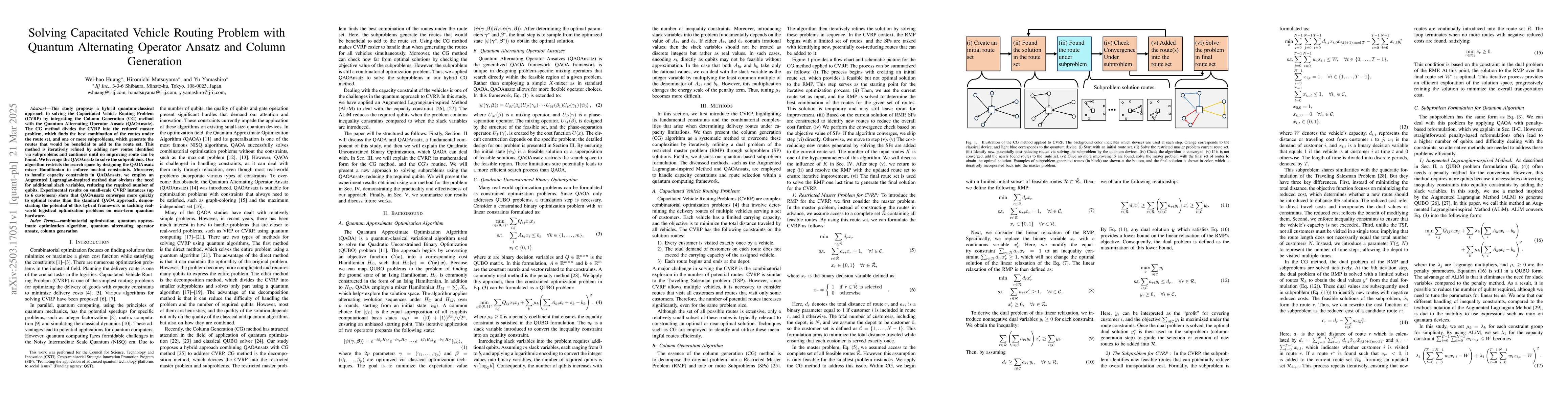 Thumbnail for Solving Capacitated Vehicle Routing Problem with Quantum Alternating
  Operator Ansatz and Column Generation