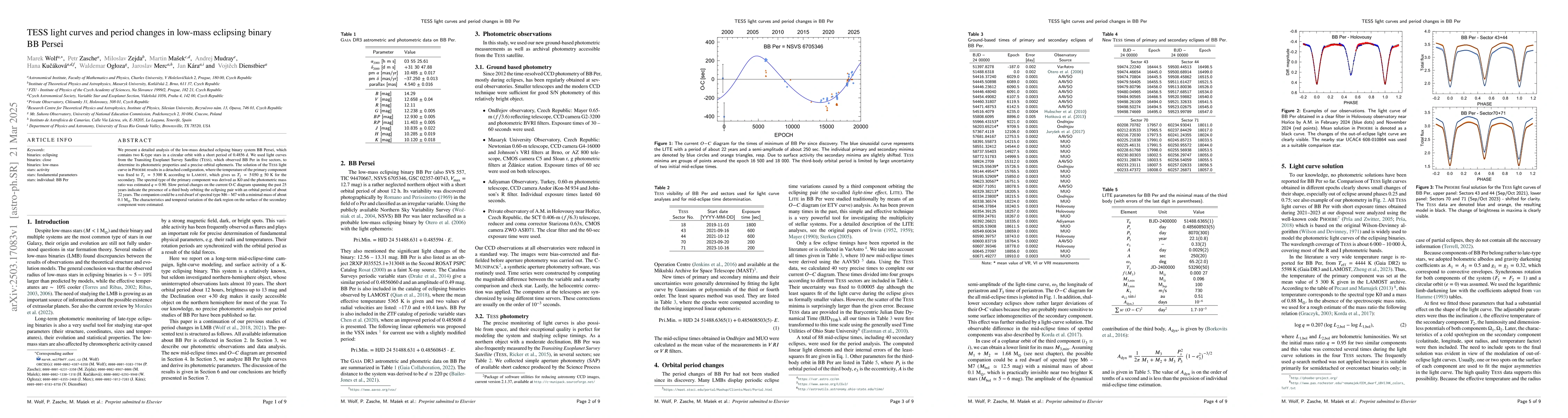 Thumbnail for TESS light curves and period changes in low-mass eclipsing binary BB
  Persei