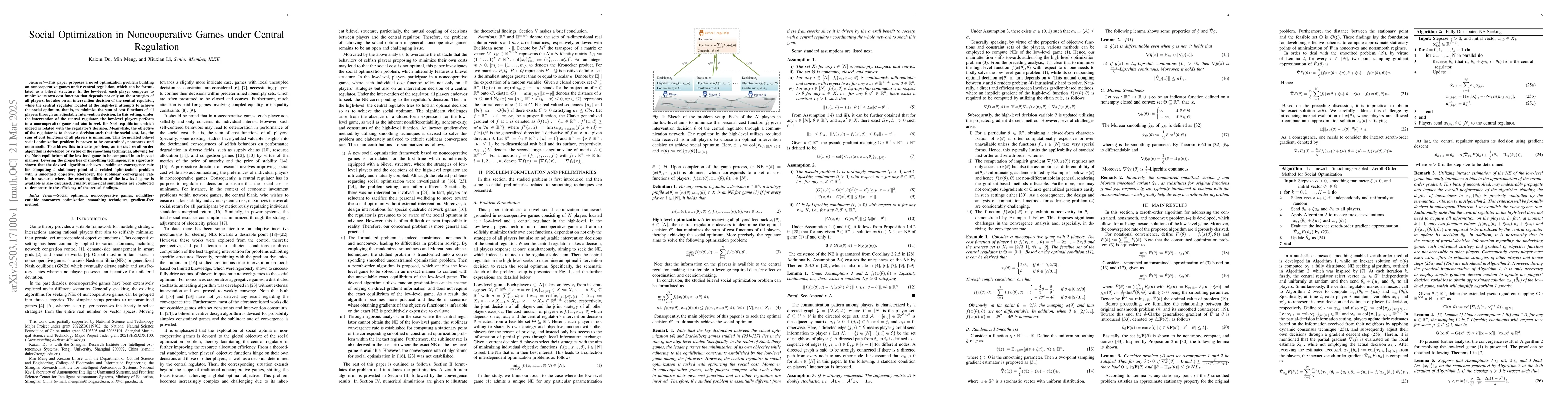 Thumbnail for Social Optimization in Noncooperative Games under Central Regulation
