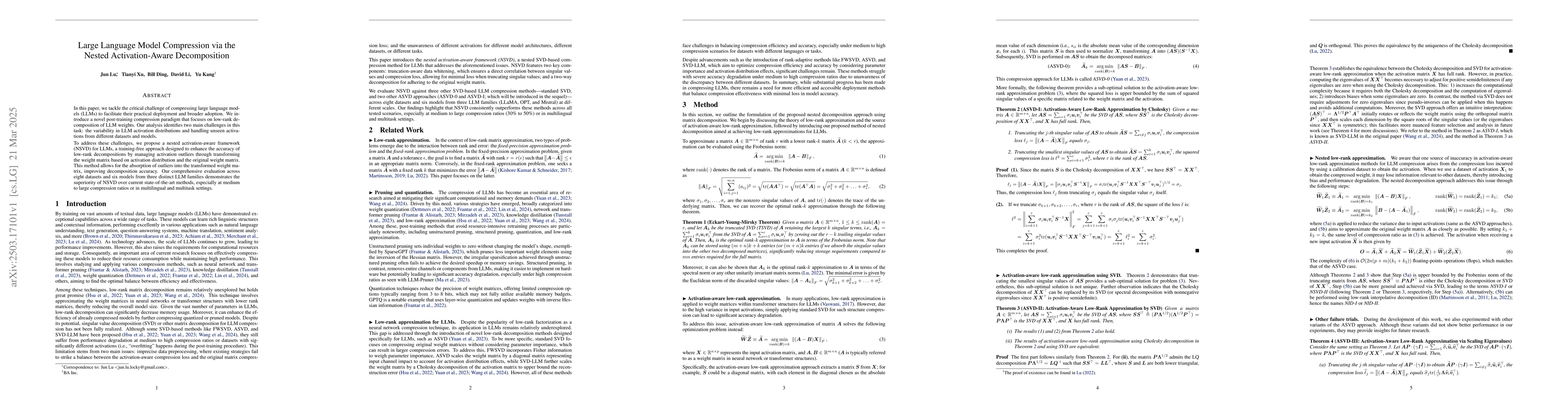 Thumbnail for Large Language Model Compression via the Nested Activation-Aware
  Decomposition