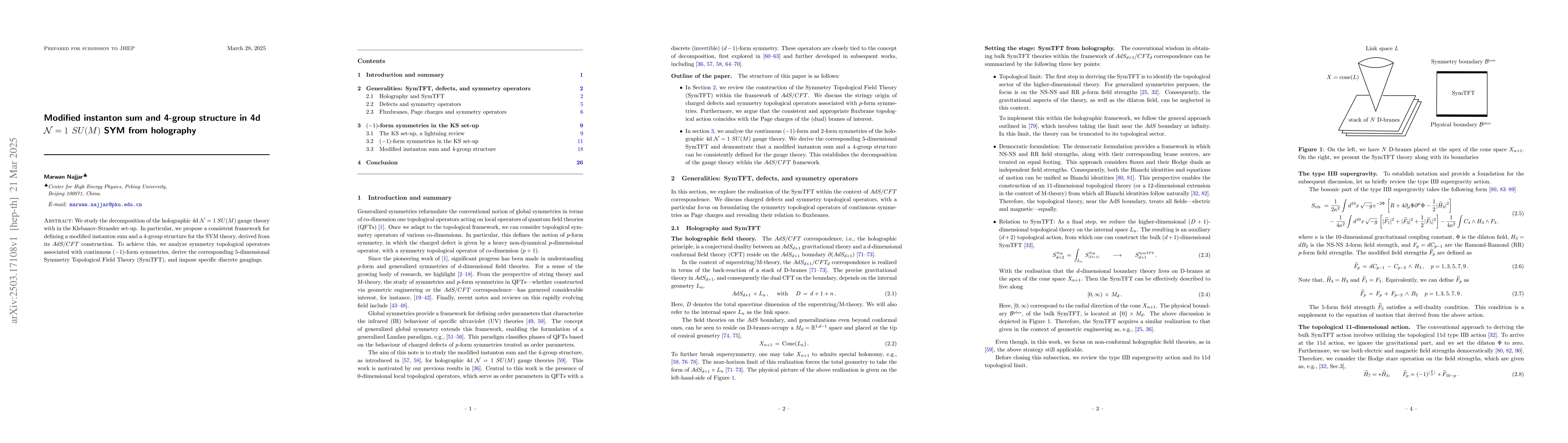 Thumbnail for Modified instanton sum and 4-group structure in 4d $\mathcal{N}=1$
  $SU(M)$ SYM from holography