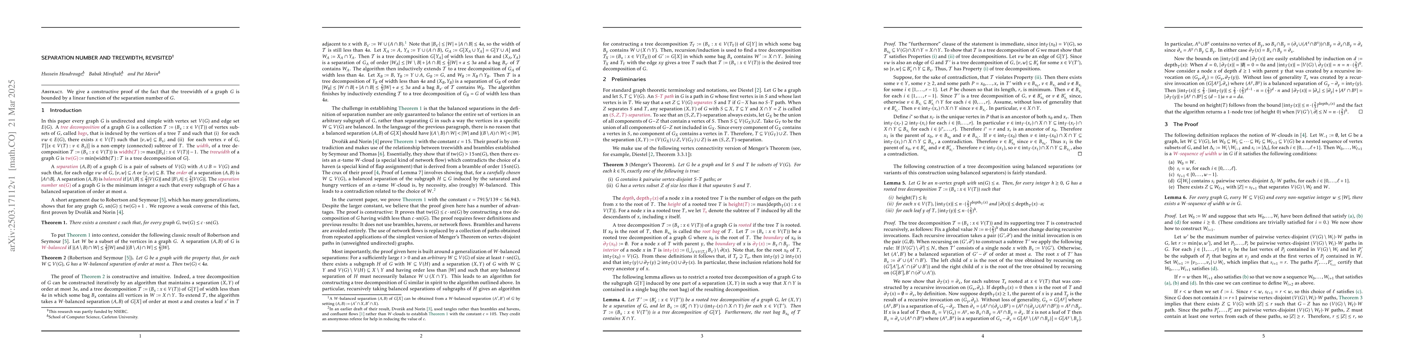 Thumbnail for Separation Number and Treewidth, Revisited