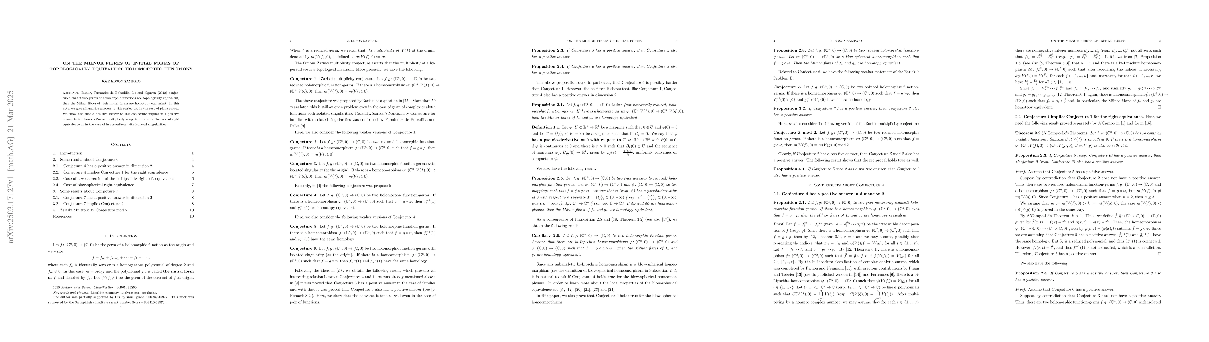 Thumbnail for On the Milnor fibres of initial forms of topologically equivalent
  holomorphic functions
