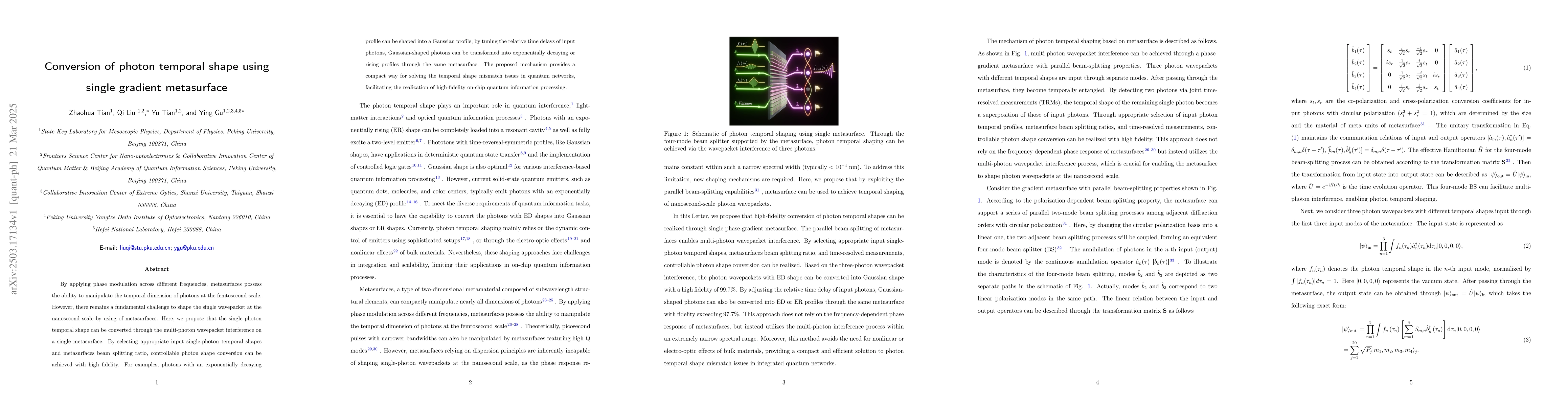 Thumbnail for Conversion of photon temporal shape using single gradient metasurface