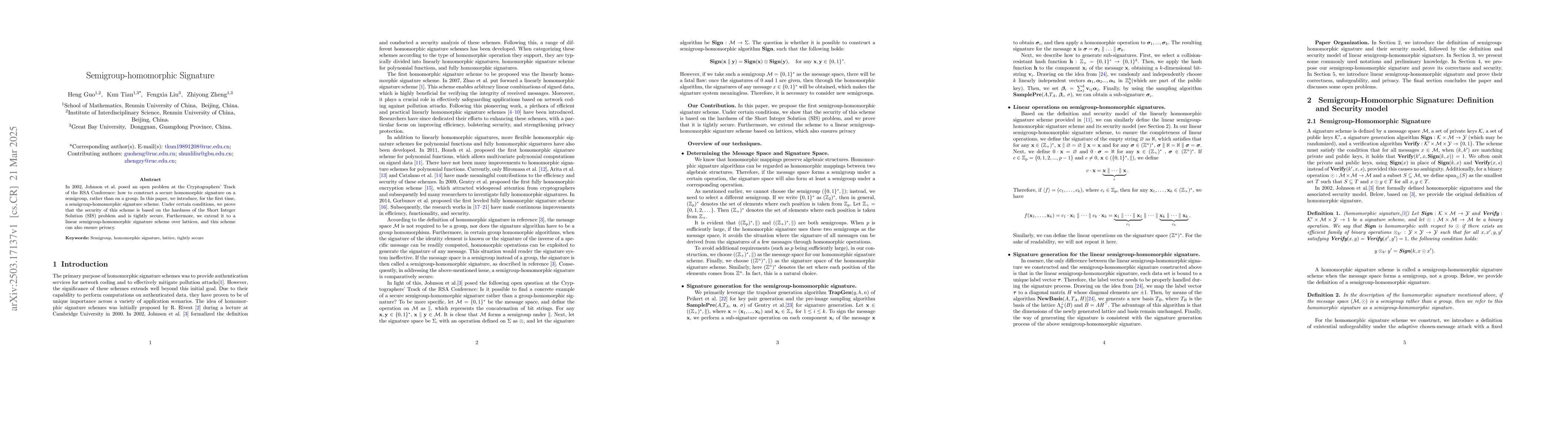 Thumbnail for Semigroup-homomorphic Signature