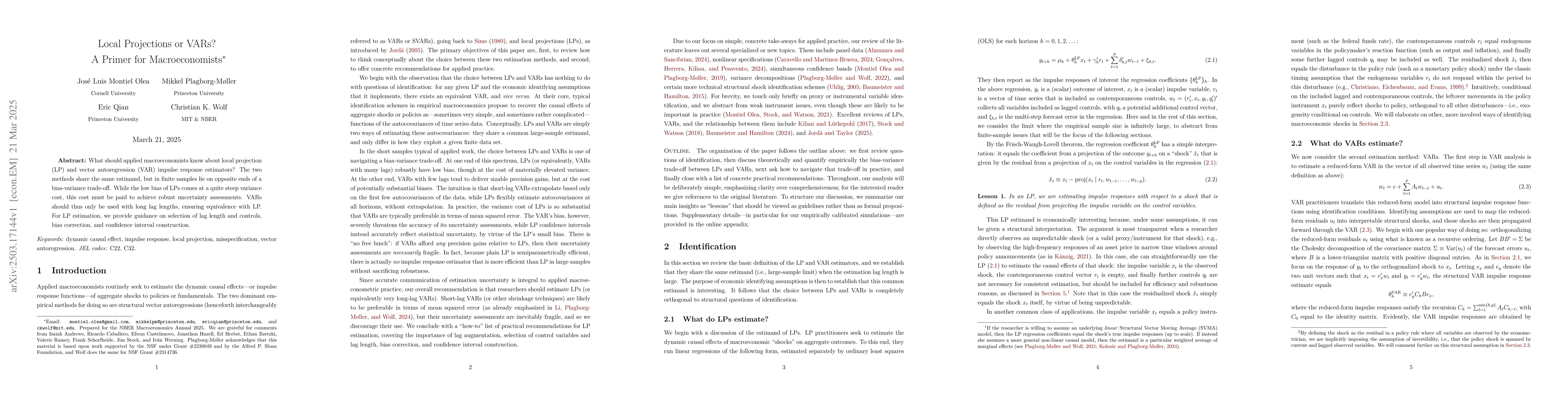 Thumbnail for Local Projections or VARs? A Primer for Macroeconomists