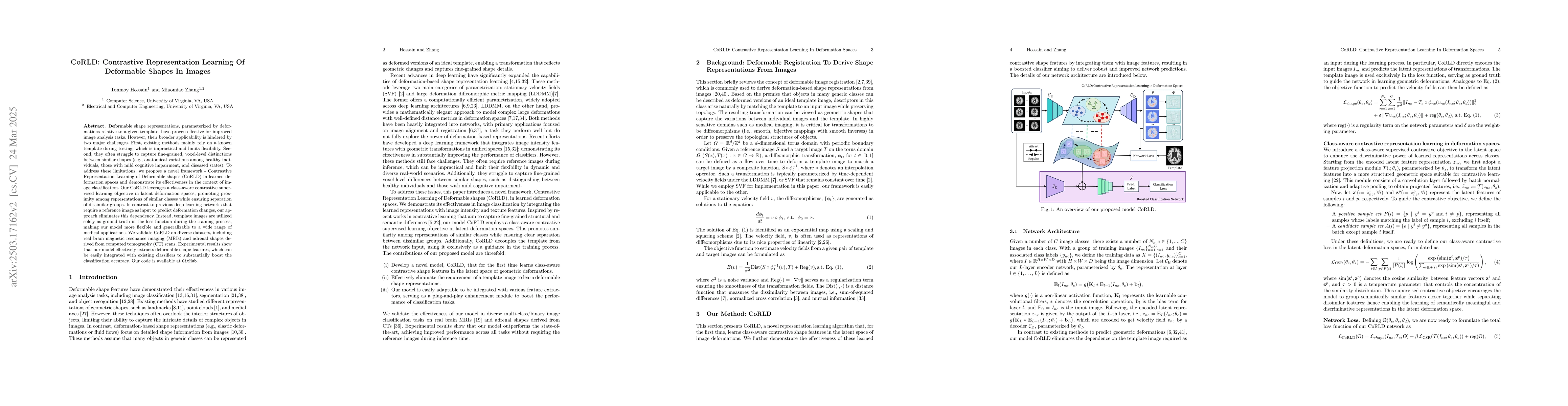 Thumbnail for CoRLD: Contrastive Representation Learning Of Deformable Shapes In
  Images