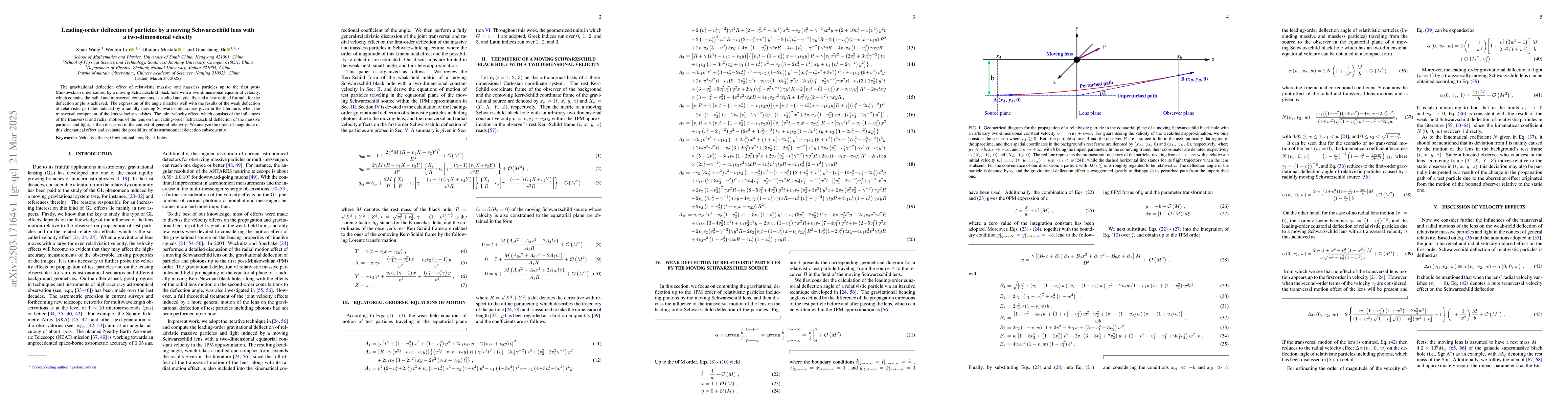 Thumbnail for Leading-order deflection of particles by a moving Schwarzschild lens
  with a two-dimensional velocity