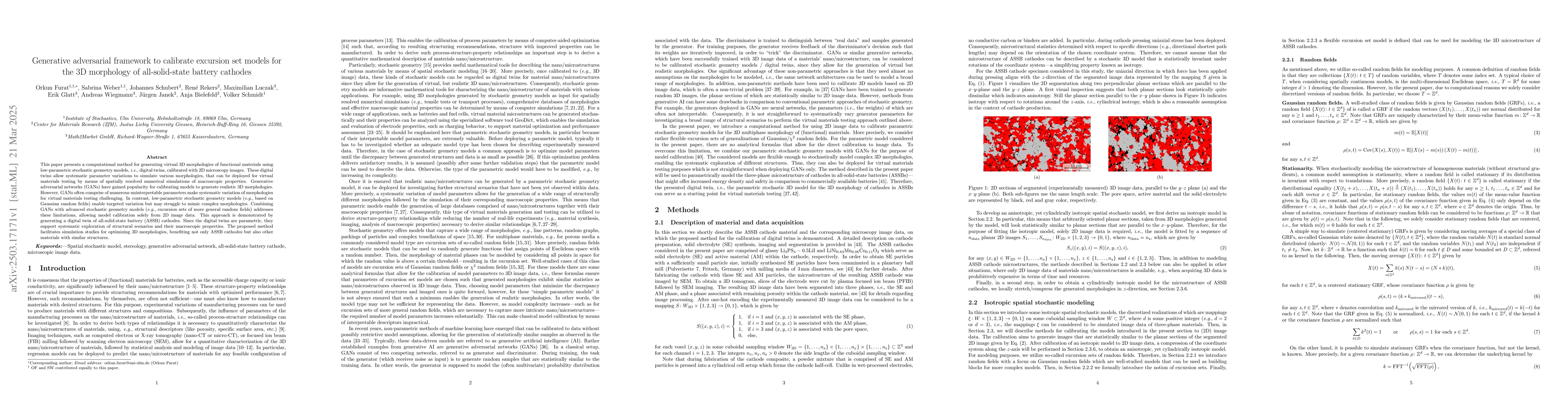 Thumbnail for Generative adversarial framework to calibrate excursion set models for
  the 3D morphology of all-solid-state battery cathodes
