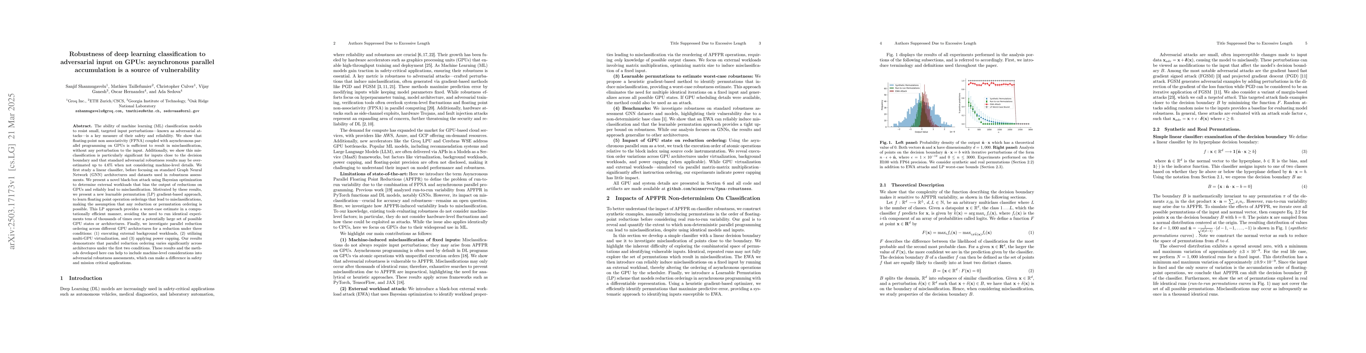 Thumbnail for Robustness of deep learning classification to adversarial input on GPUs:
  asynchronous parallel accumulation is a source of vulnerability