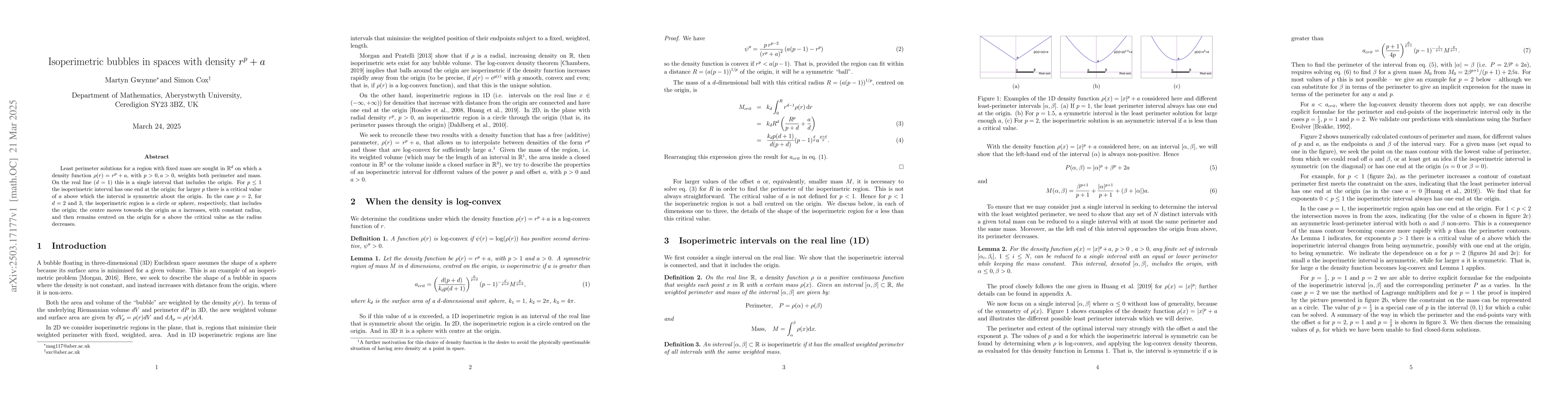 Thumbnail for Isoperimetric bubbles in spaces with density $r^p + a$