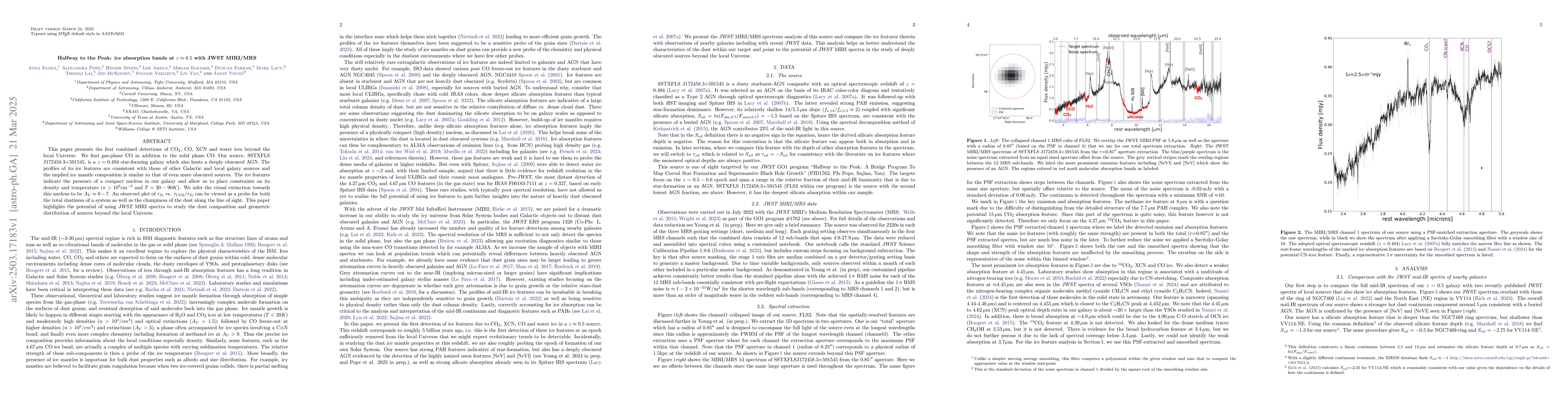 Thumbnail for Halfway to the Peak: ice absorption bands at $z\approx0.5$ with JWST
  MIRI/MRS