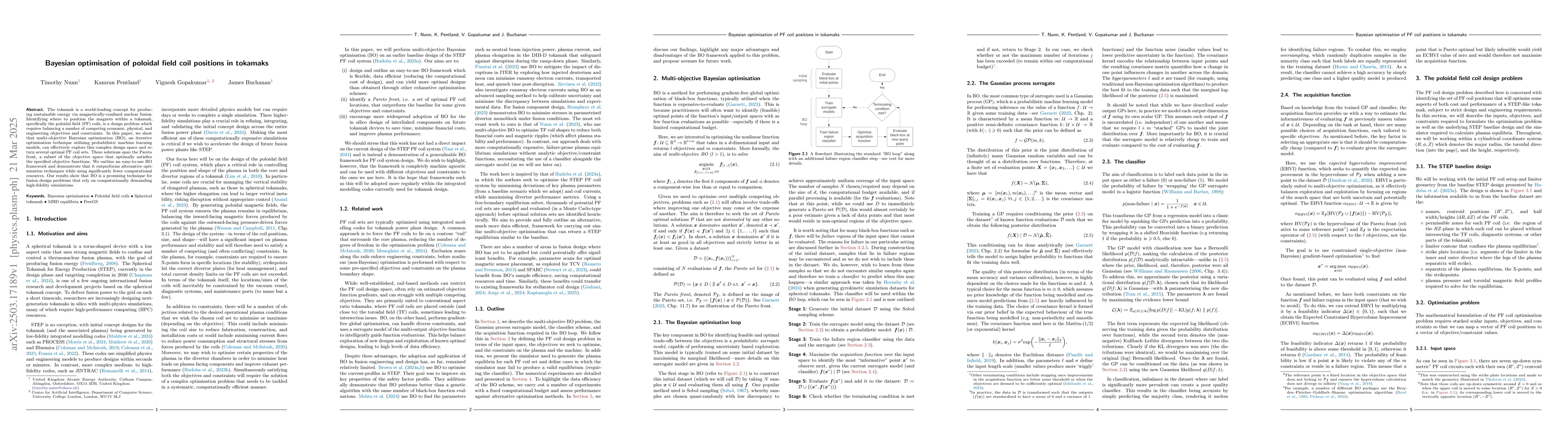 Thumbnail for Bayesian optimisation of poloidal field coil positions in tokamaks