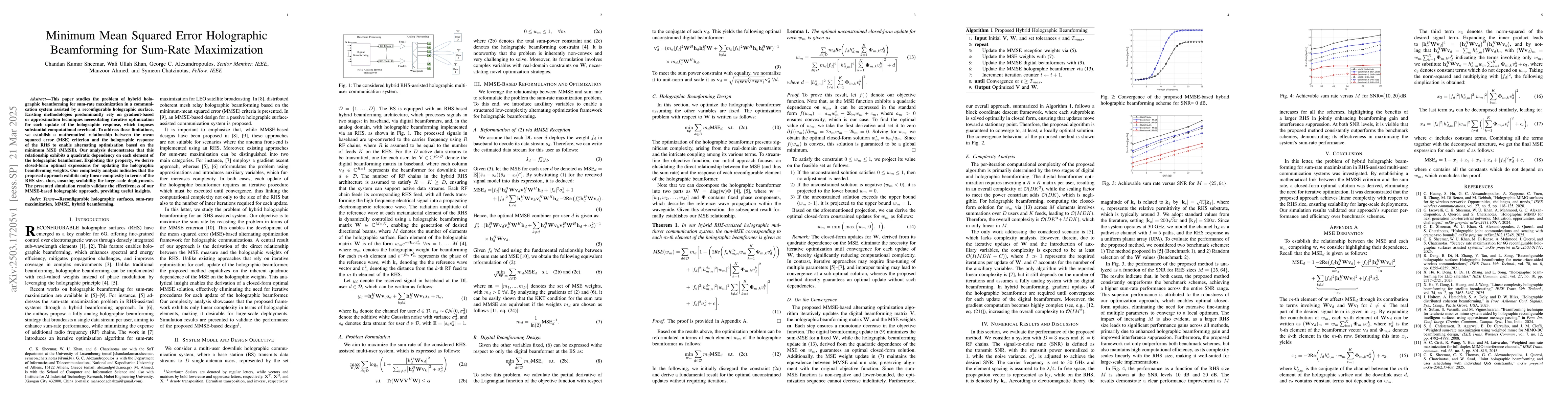Thumbnail for Minimum Mean Squared Error Holographic Beamforming for Sum-Rate
  Maximization