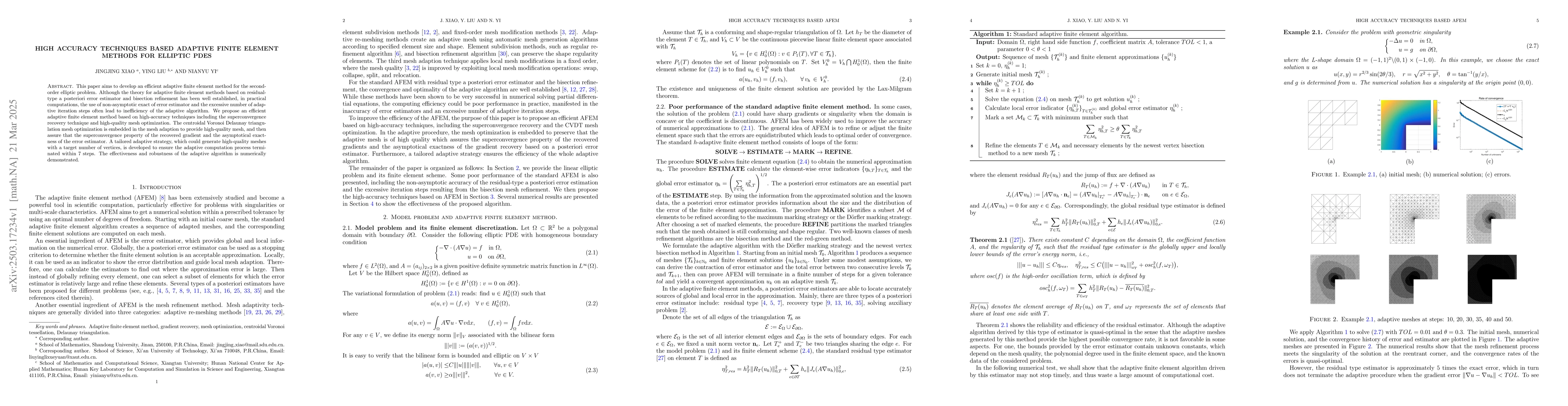 Thumbnail for High Accuracy Techniques Based Adaptive Finite Element Methods for
  Elliptic PDEs
