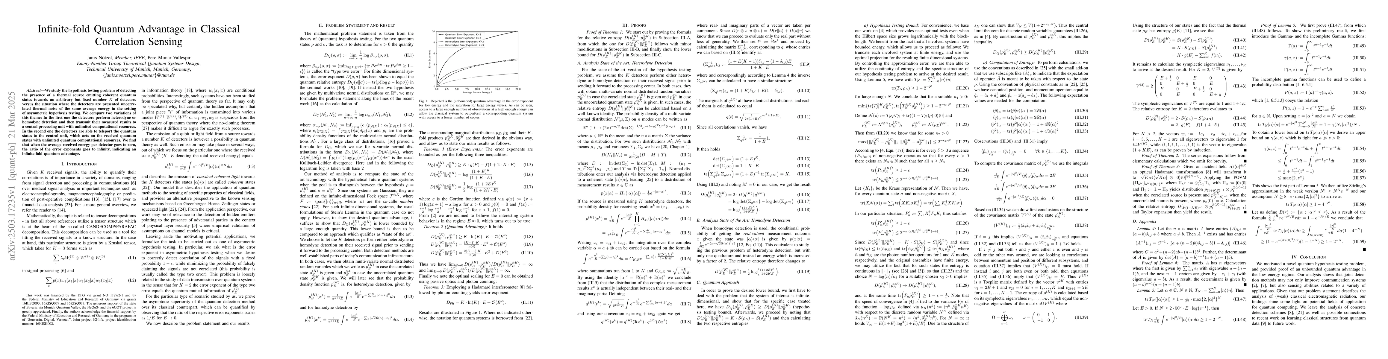 Thumbnail for Infinite-fold Quantum Advantage in Classical Correlation Sensing