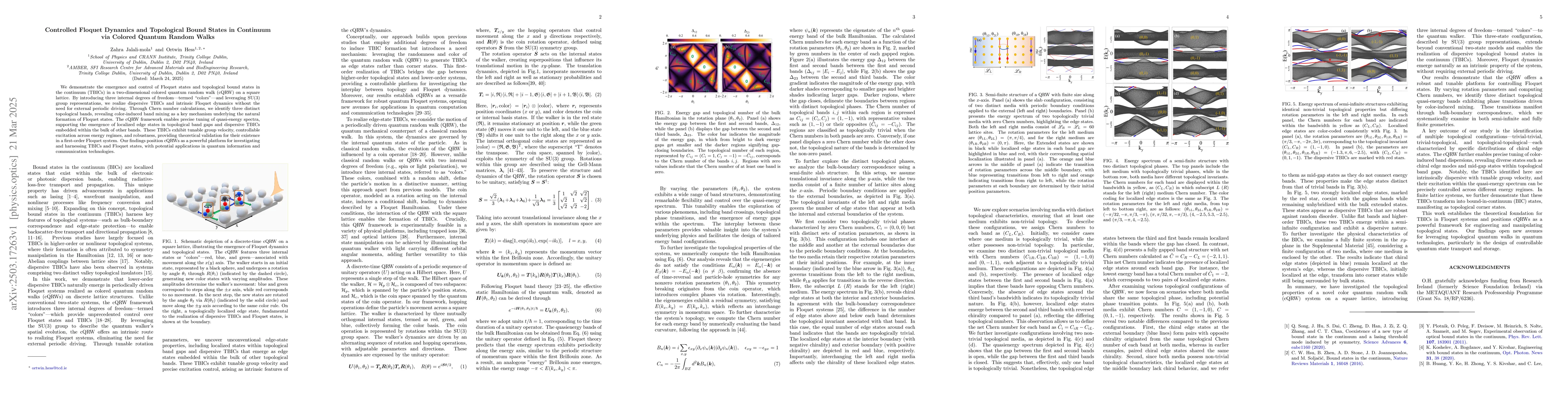 Thumbnail for Controlled Floquet Dynamics and Topological Bound States in Continuum
  via Colored Quantum Random Walks