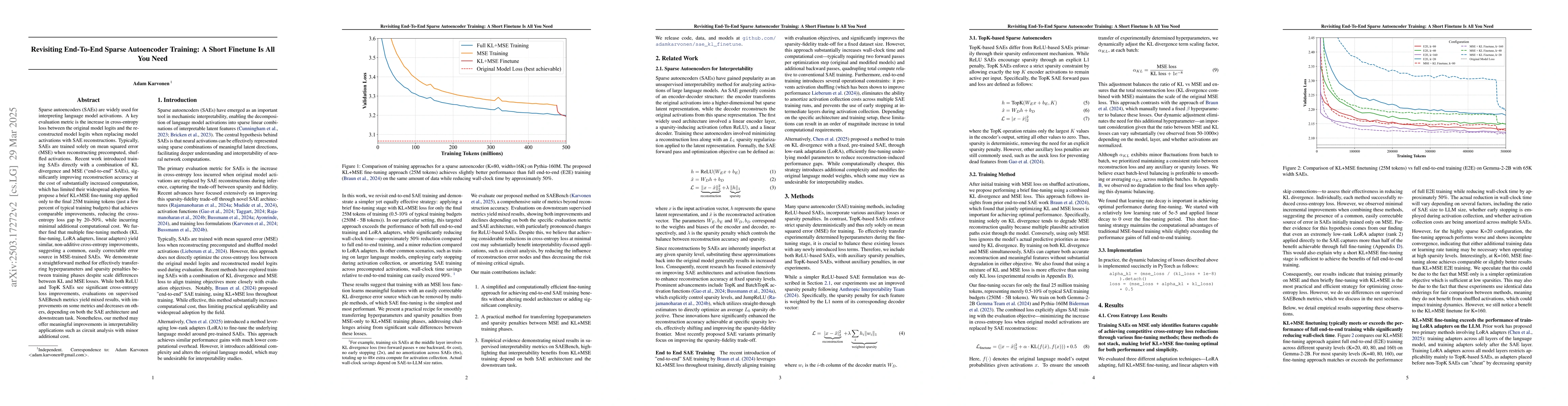 Thumbnail for Revisiting End To End Sparse Autoencoder Training -- A Short Finetune is
  All You Need