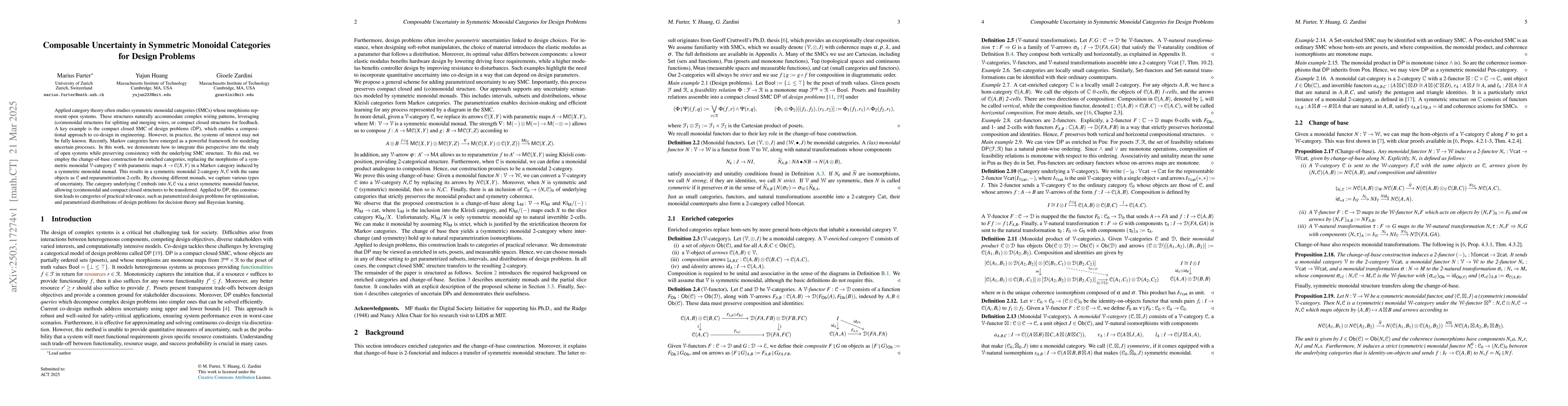 Thumbnail for Composable Uncertainty in Symmetric Monoidal Categories for Design
  Problems