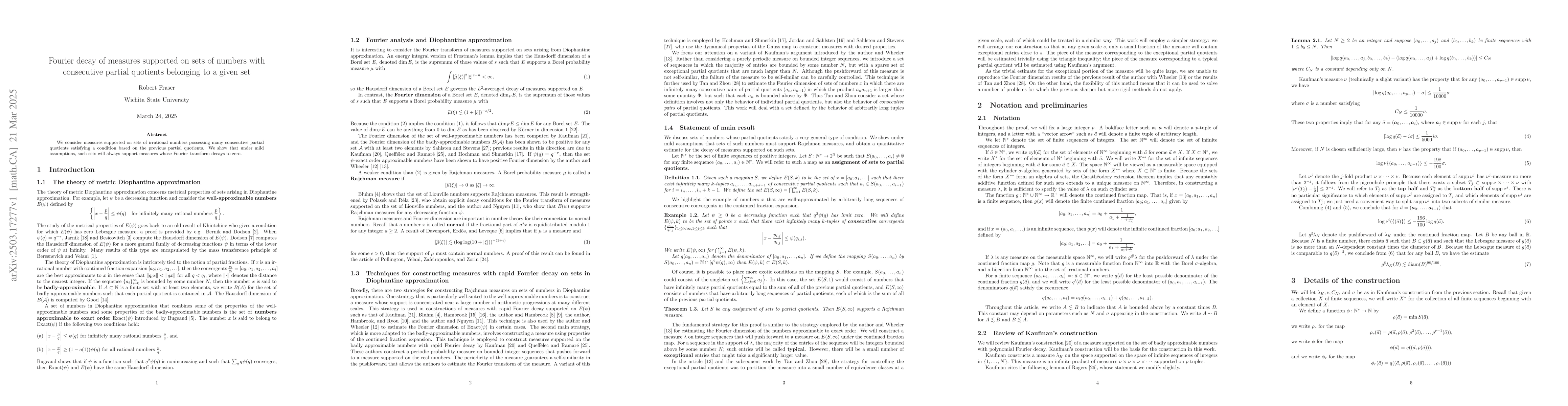 Thumbnail for Fourier decay of measures supported on sets of numbers with consecutive
  partial quotients belonging to a given set