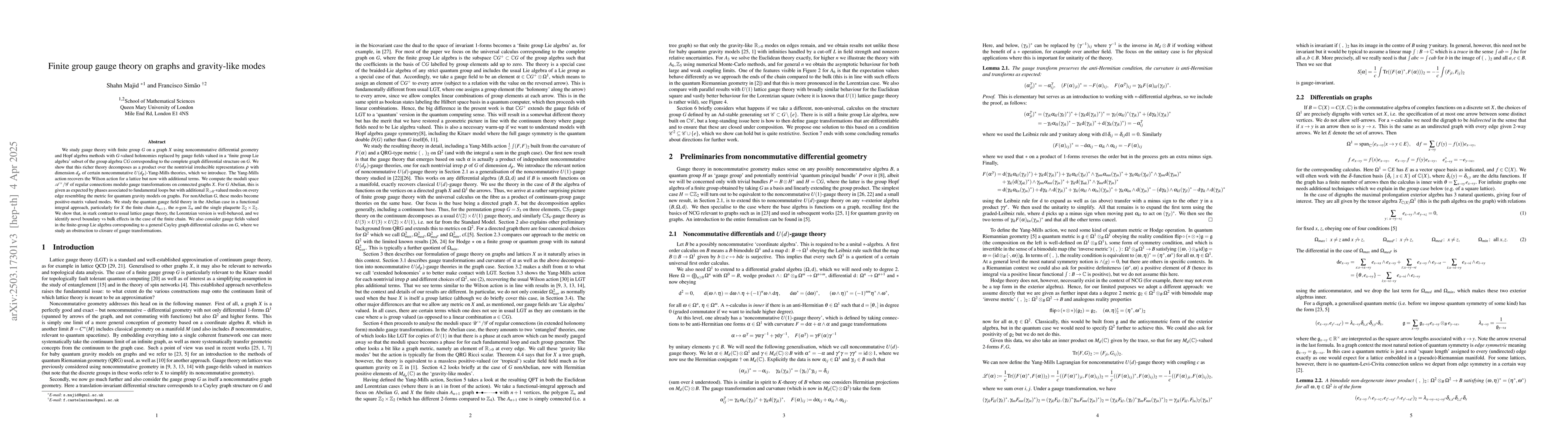 Thumbnail for Finite group gauge theory on graphs and gravity-like modes