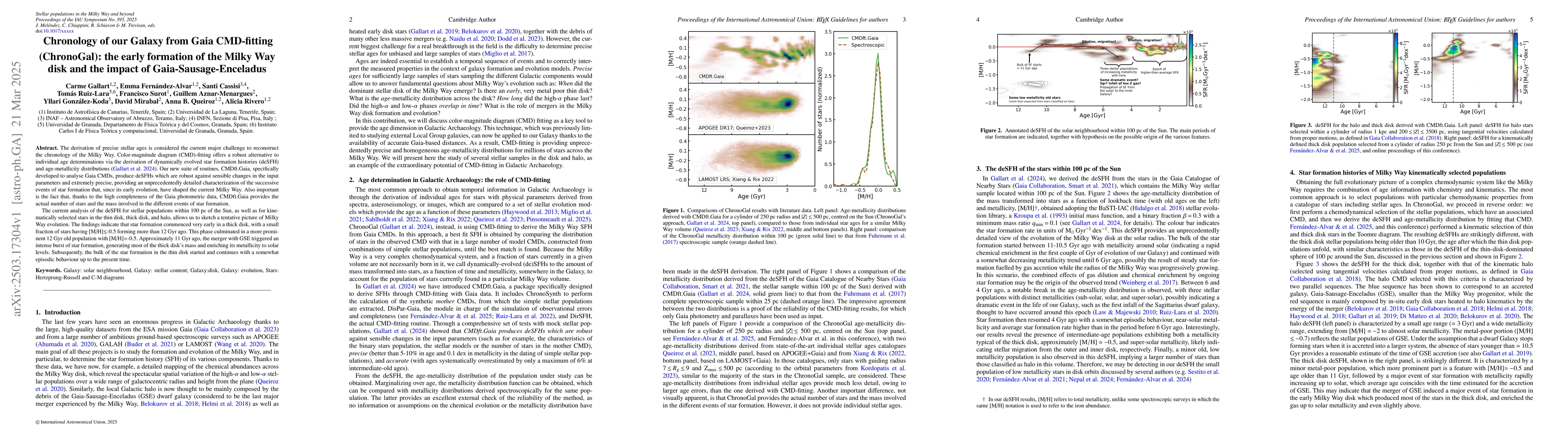 Thumbnail for Chronology of our Galaxy from Gaia CMD-fitting (ChronoGal): the early
  formation of the Milky Way disk and the impact of Gaia-Sausage-Enceladus