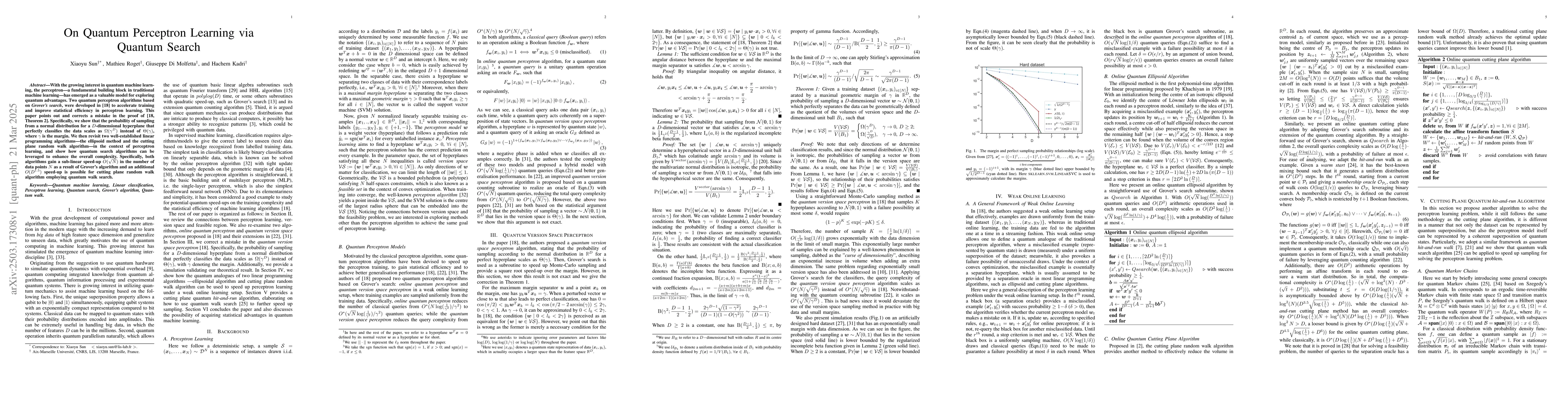 Thumbnail for On Quantum Perceptron Learning via Quantum Search