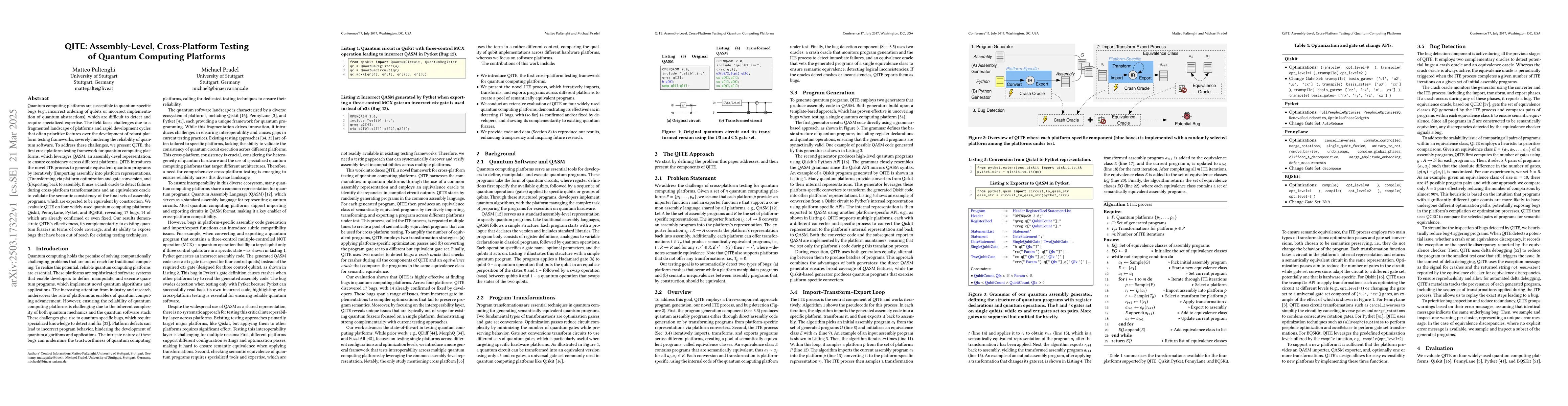 Thumbnail for QITE: Assembly-Level, Cross-Platform Testing of Quantum Computing
  Platforms