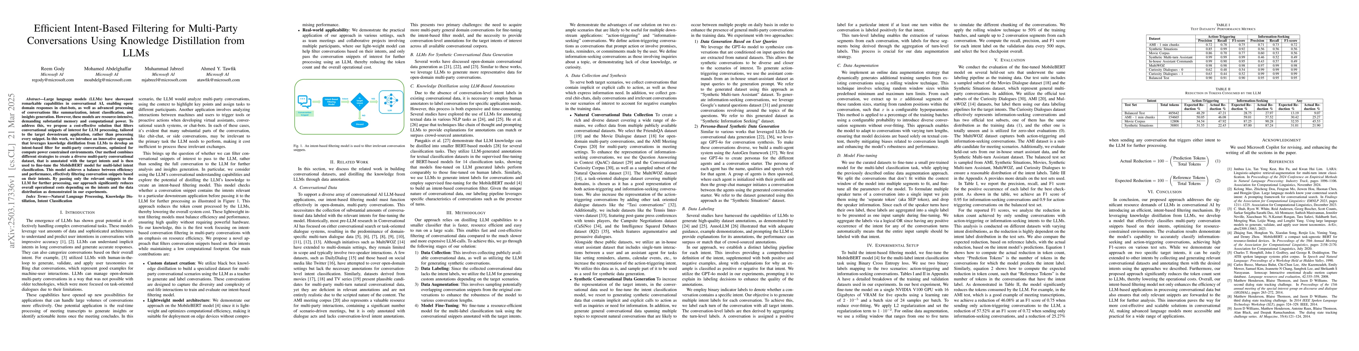 Thumbnail for Efficient Intent-Based Filtering for Multi-Party Conversations Using
  Knowledge Distillation from LLMs