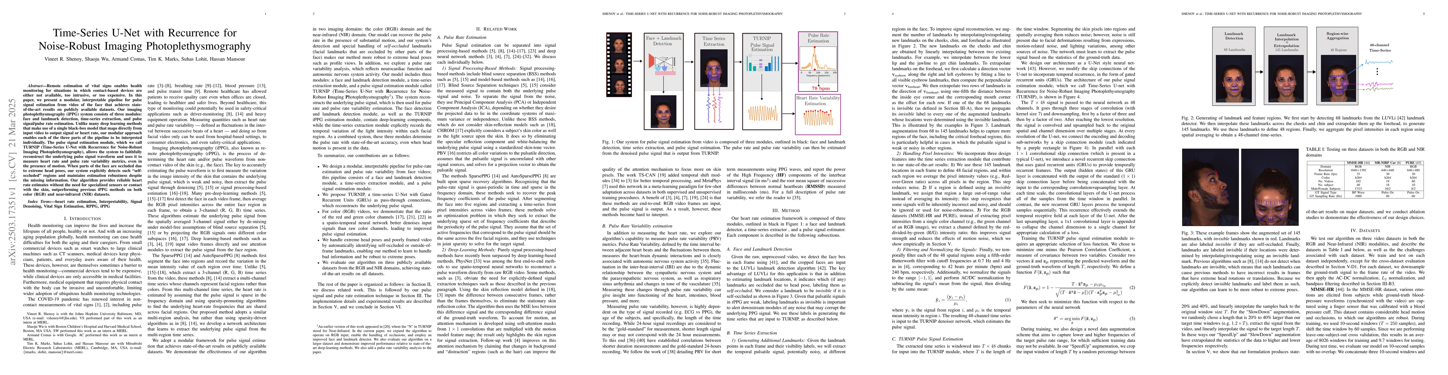 Thumbnail for Time-Series U-Net with Recurrence for Noise-Robust Imaging
  Photoplethysmography