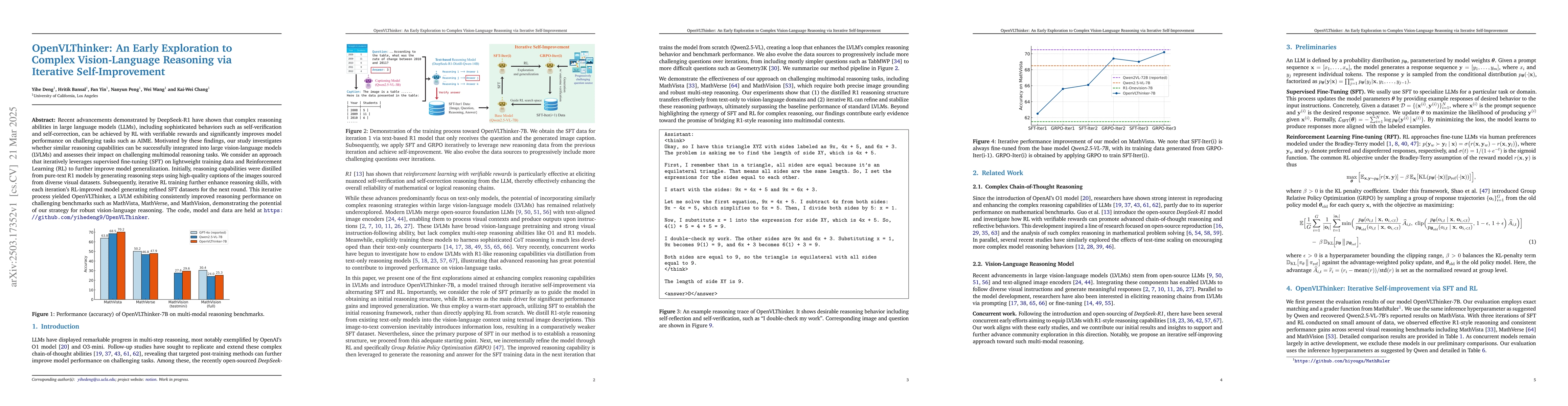Thumbnail for OpenVLThinker: An Early Exploration to Complex Vision-Language Reasoning
  via Iterative Self-Improvement