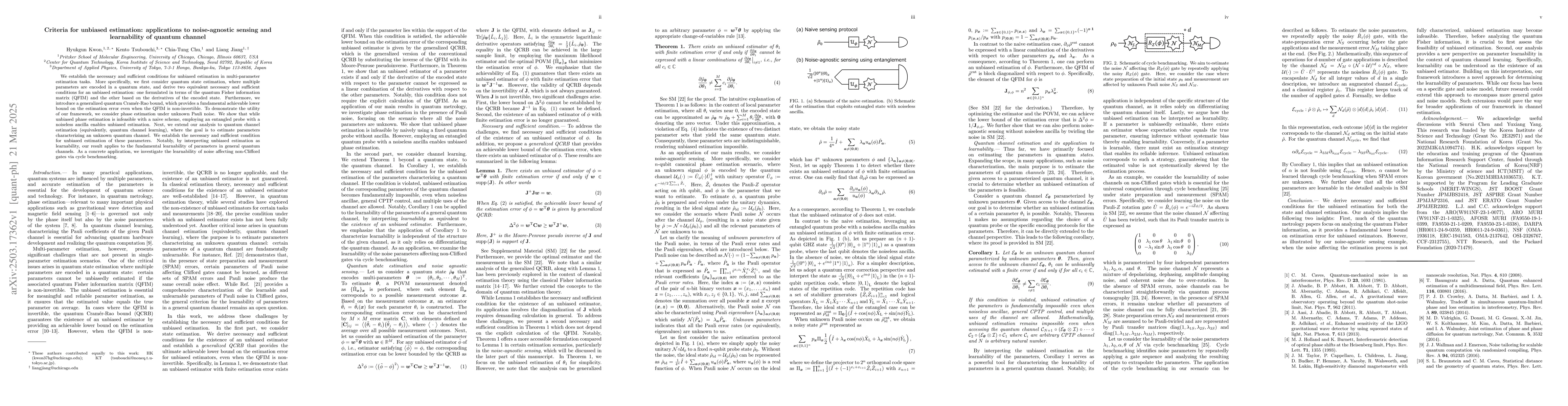 Thumbnail for Criteria for unbiased estimation: applications to noise-agnostic sensing
  and learnability of quantum channel