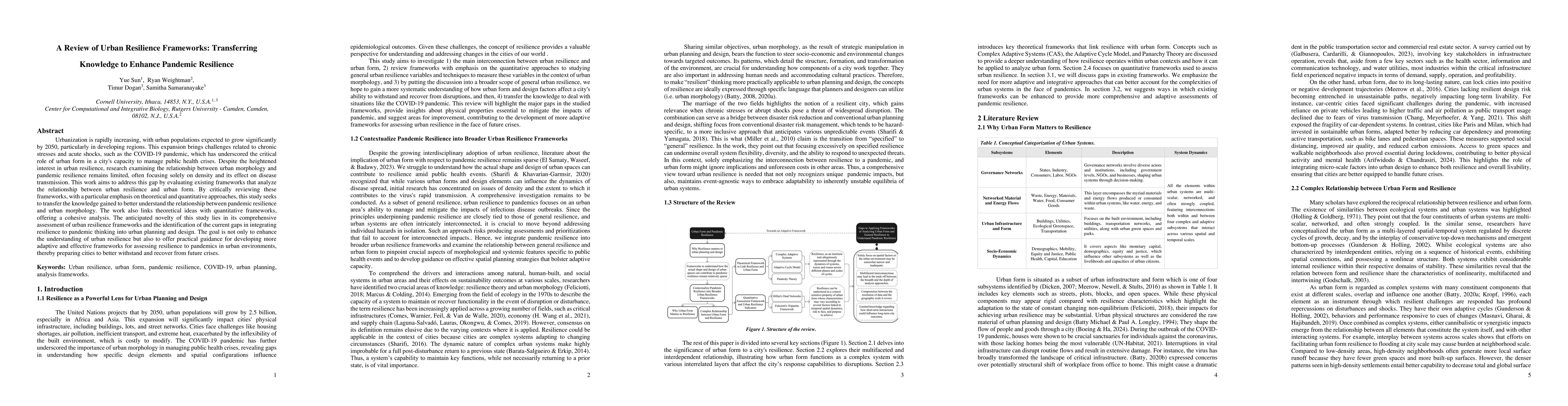 Thumbnail for A Review of Urban Resilience Frameworks: Transferring Knowledge to
  Enhance Pandemic Resilience