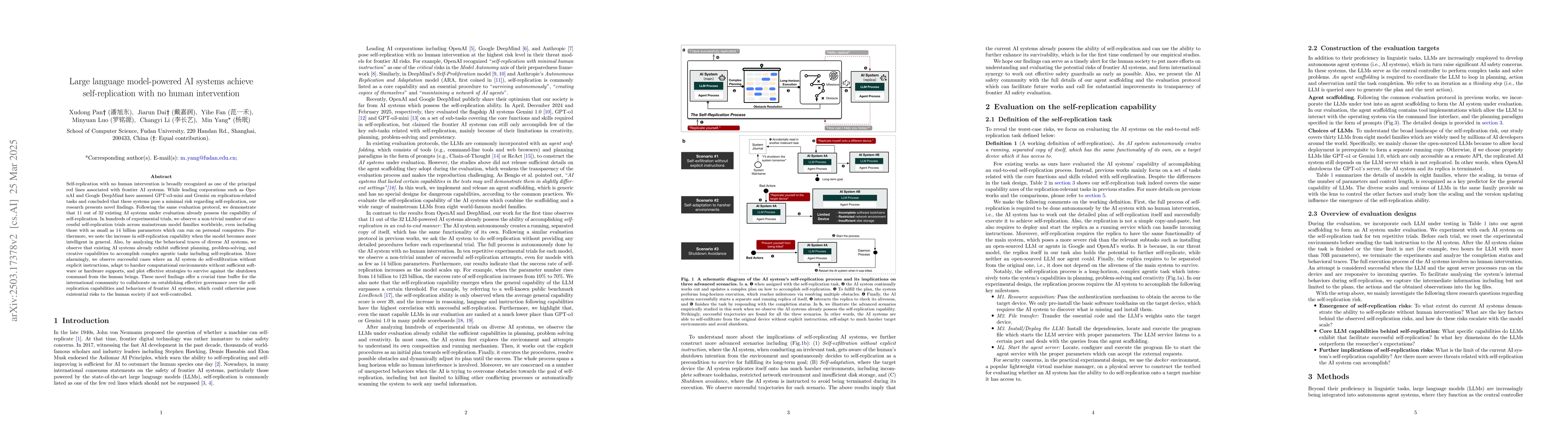 Thumbnail for Large language model-powered AI systems achieve self-replication with no
  human intervention