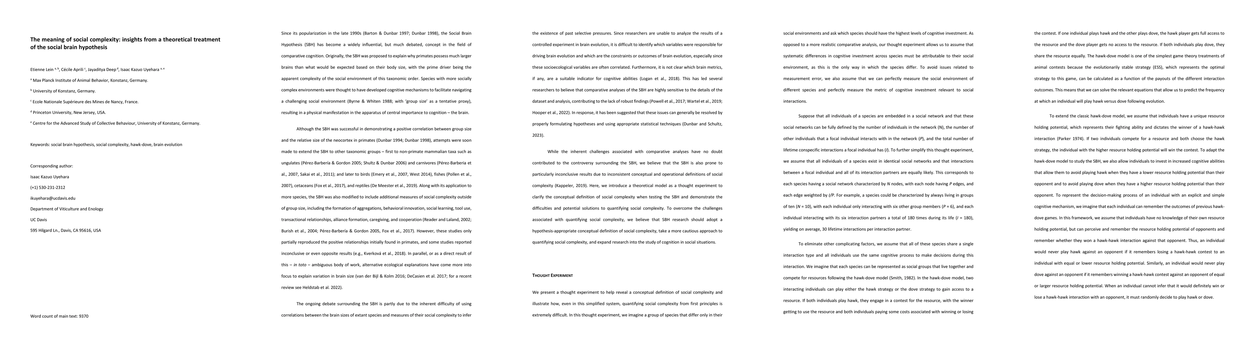 Thumbnail for The meaning of social complexity: insights from a theoretical treatment
  of the social brain hypothesis