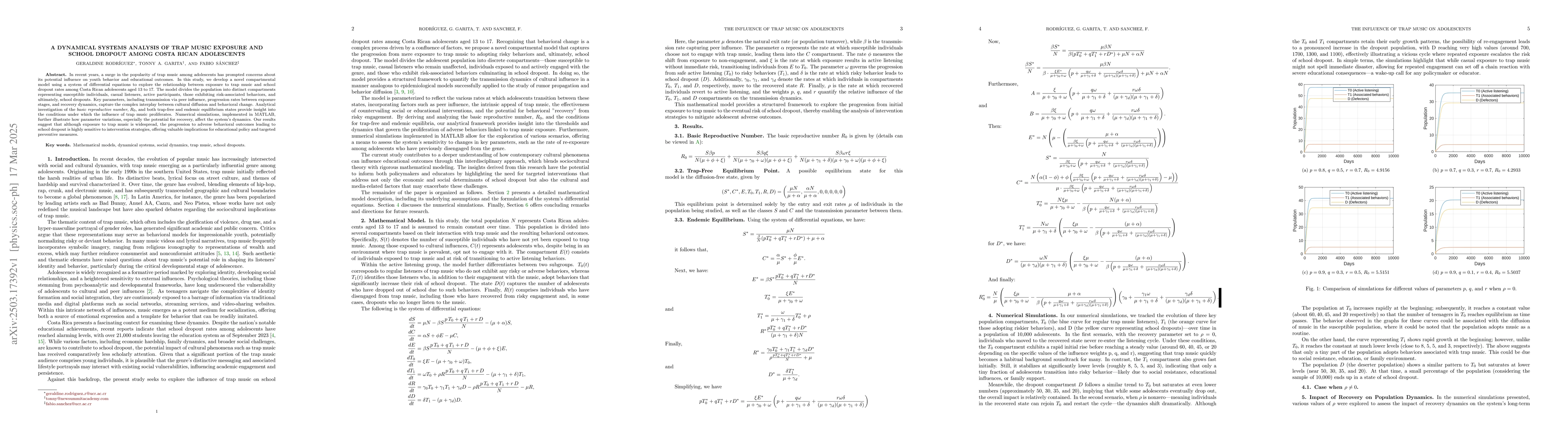 Thumbnail for A Dynamical Systems Analysis of Trap Music Exposure and School Dropout
  Among Costa Rican Adolescents