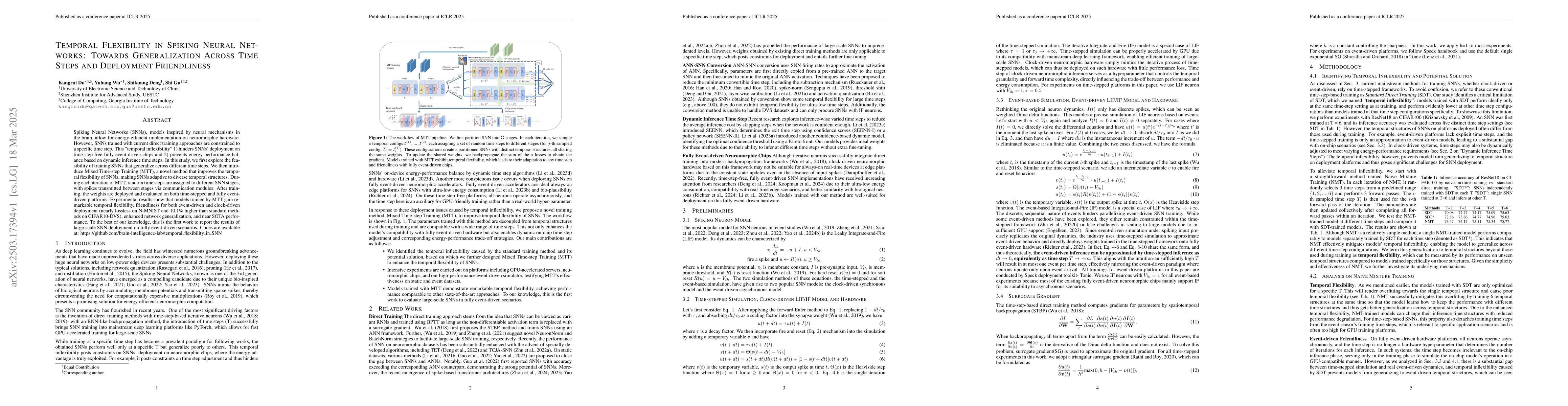 Thumbnail for Temporal Flexibility in Spiking Neural Networks: Towards Generalization
  Across Time Steps and Deployment Friendliness