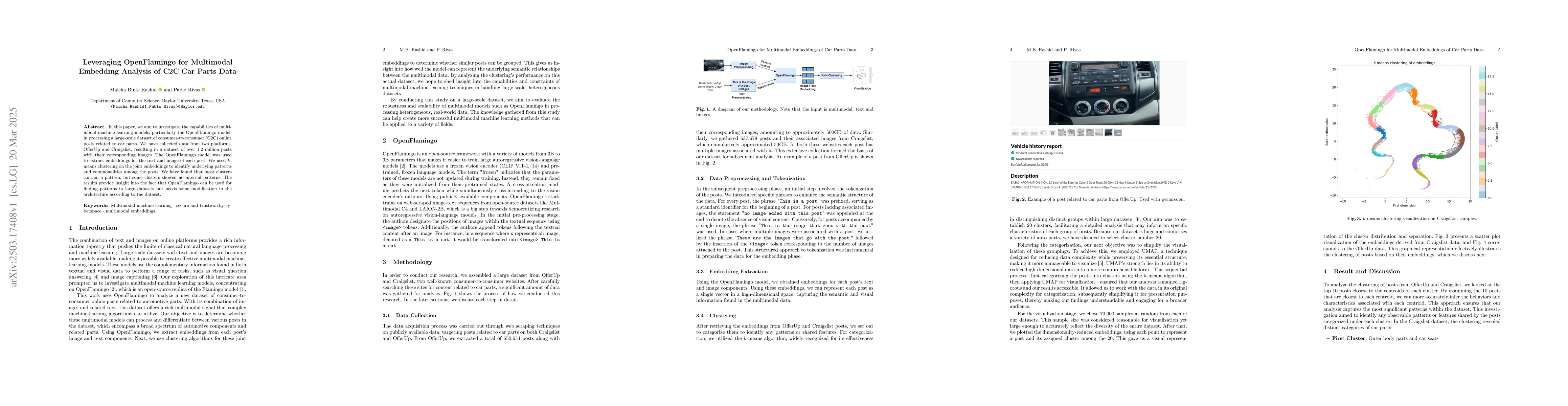 Thumbnail for Leveraging OpenFlamingo for Multimodal Embedding Analysis of C2C Car
  Parts Data
