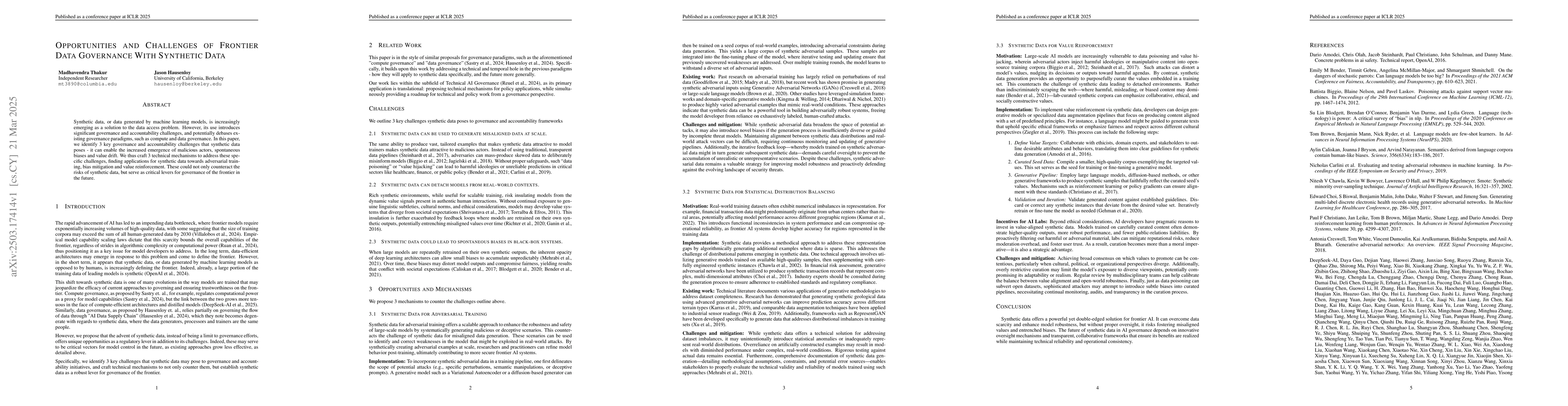 Thumbnail for Opportunities and Challenges of Frontier Data Governance With Synthetic
  Data