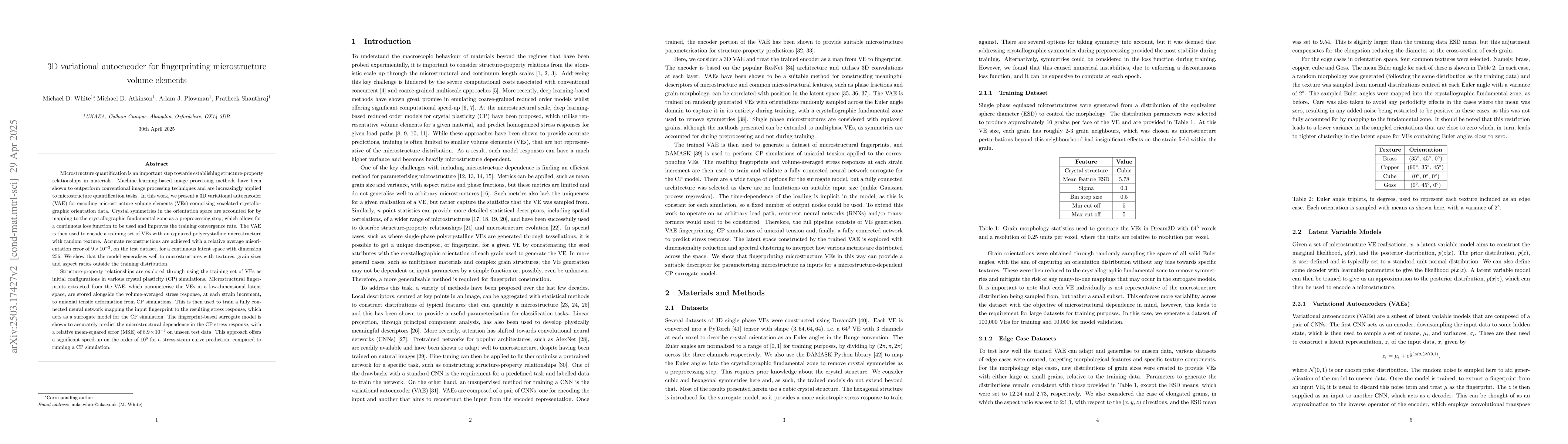 Thumbnail for 3D variational autoencoder for fingerprinting microstructure volume
  elements