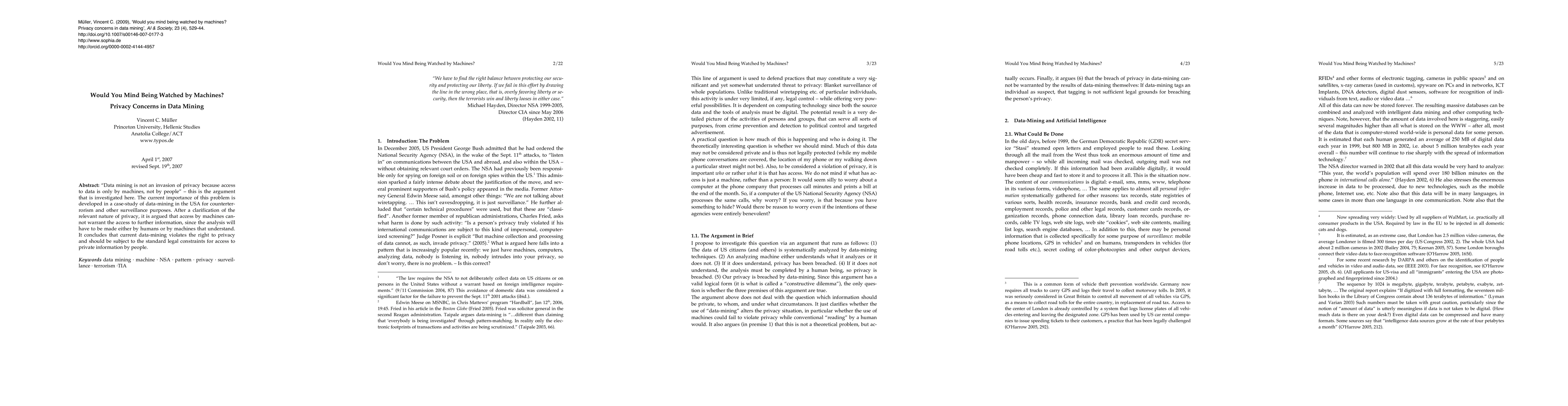 Thumbnail for Would you mind being watched by machines? Privacy concerns in data
  mining