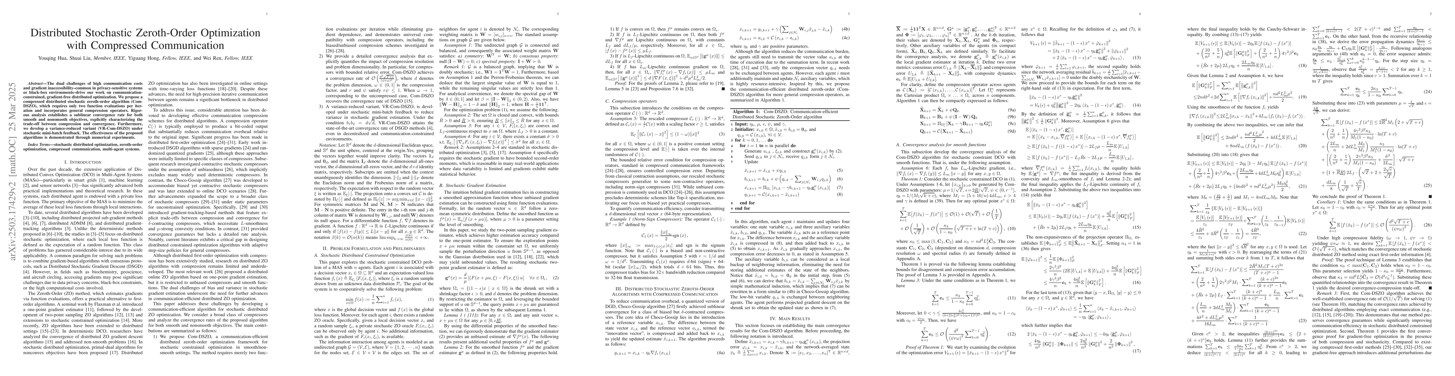 Thumbnail for Distributed Stochastic Zeroth-Order Optimization with Compressed
  Communication