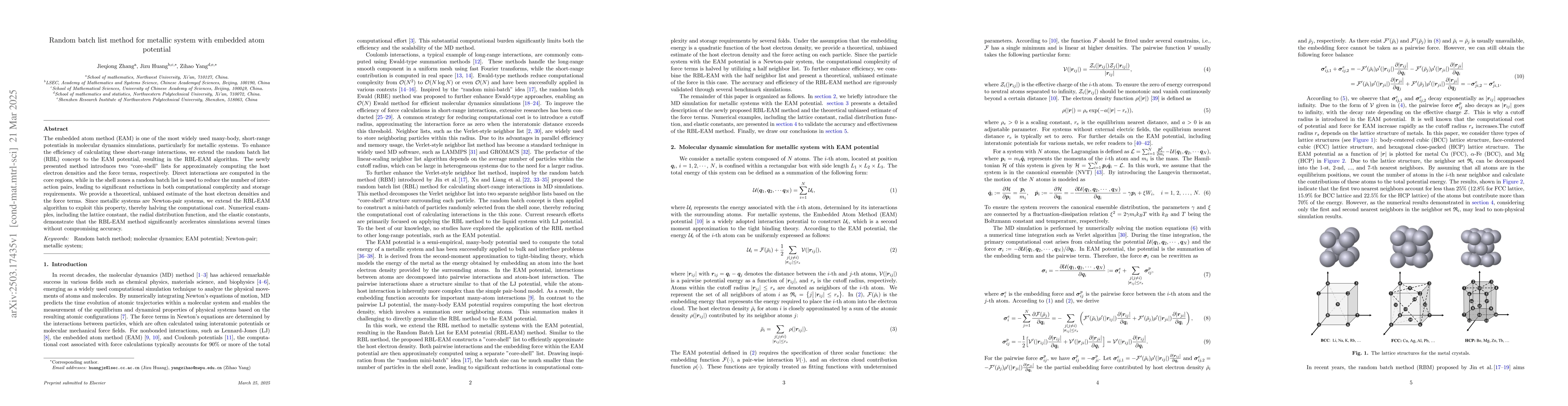 Thumbnail for Random batch list method for metallic system with embedded atom
  potential