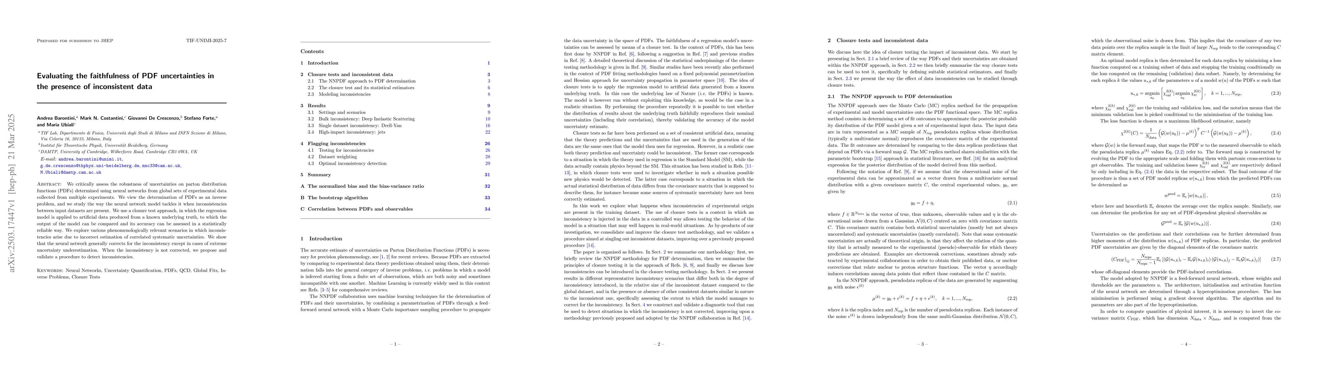 Thumbnail for Evaluating the faithfulness of PDF uncertainties in the presence of
  inconsistent data