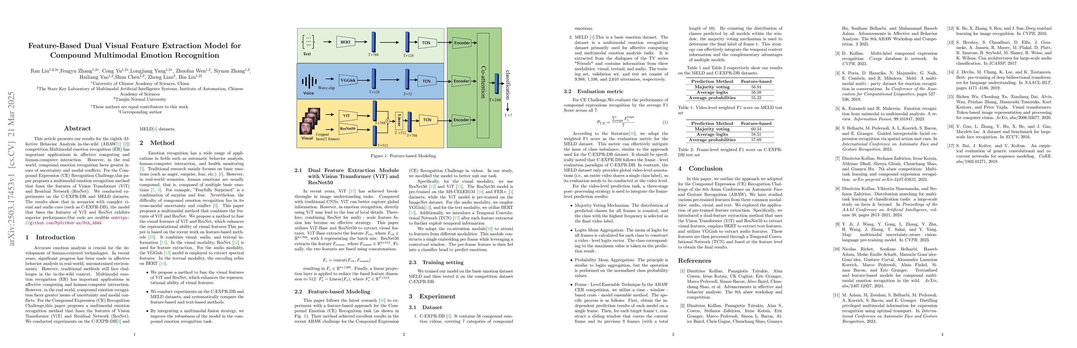 Thumbnail for Feature-Based Dual Visual Feature Extraction Model for Compound
  Multimodal Emotion Recognition