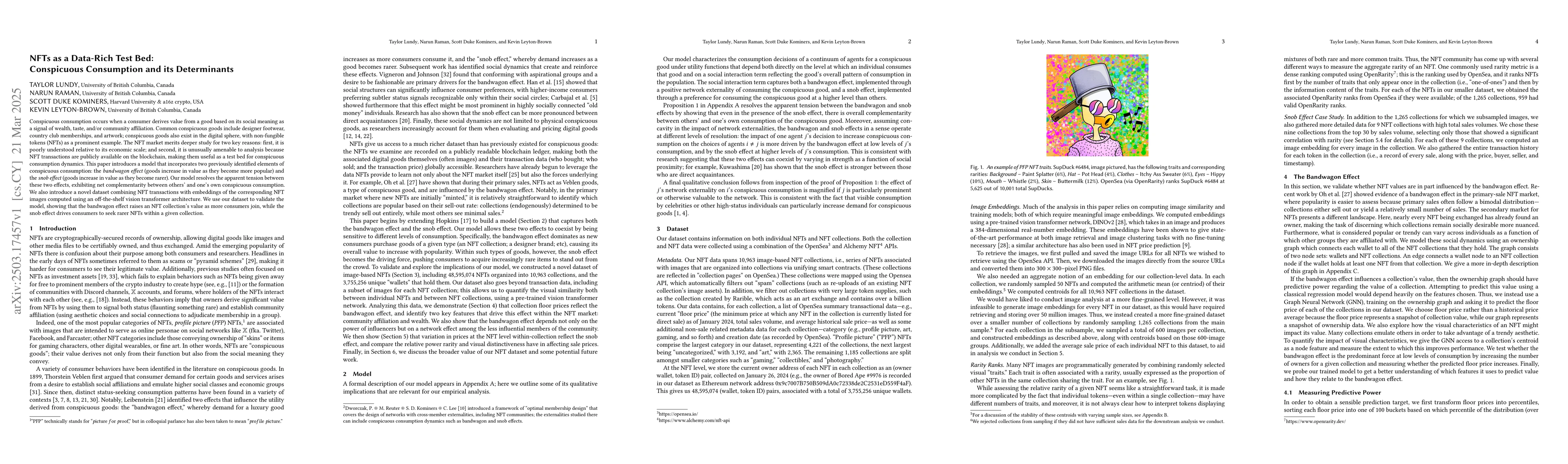 Thumbnail for NFTs as a Data-Rich Test Bed: Conspicuous Consumption and its
  Determinants