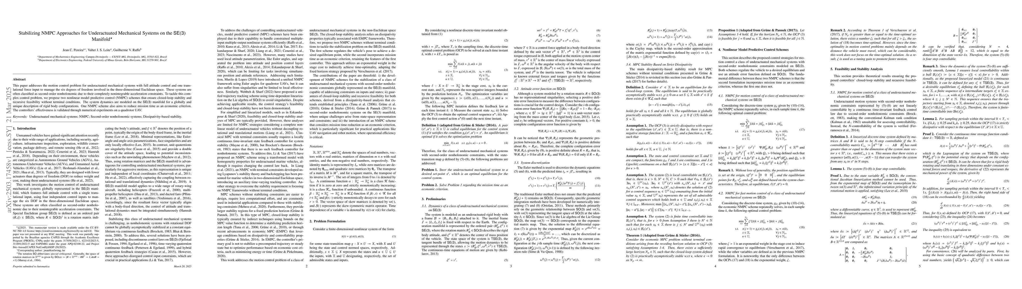 Thumbnail for Stabilizing NMPC Approaches for Underactuated Mechanical Systems on the
  SE(3) Manifold